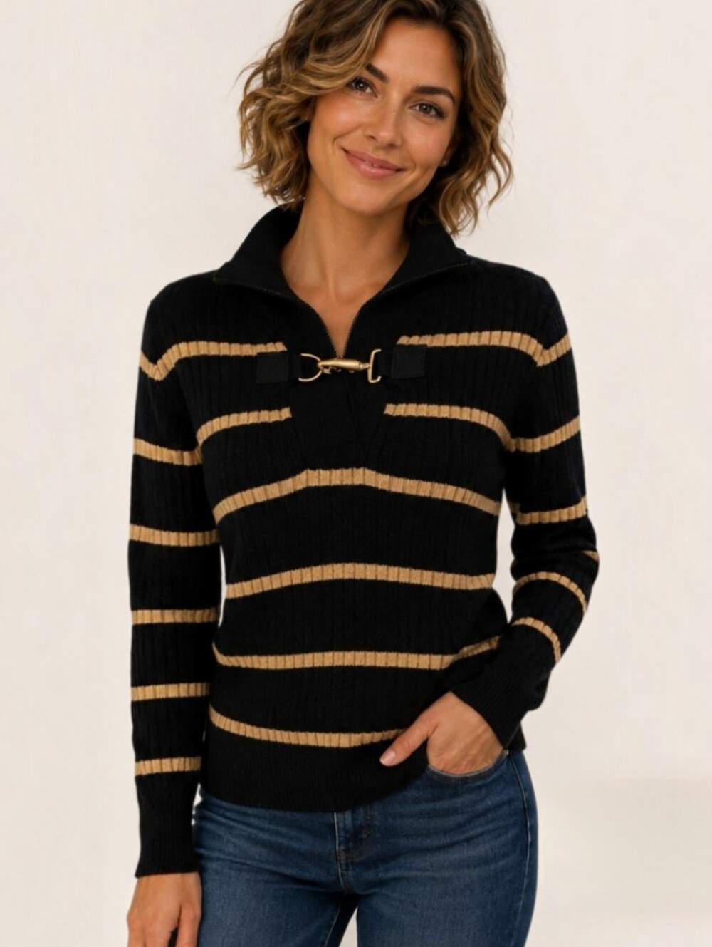Lauren Ralph Lauren Black Gold Metallic Stripe Sweater Large